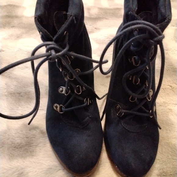 Women's SM New York Blue Suede Combat Boots     Size 7 - Picture 3 of 6